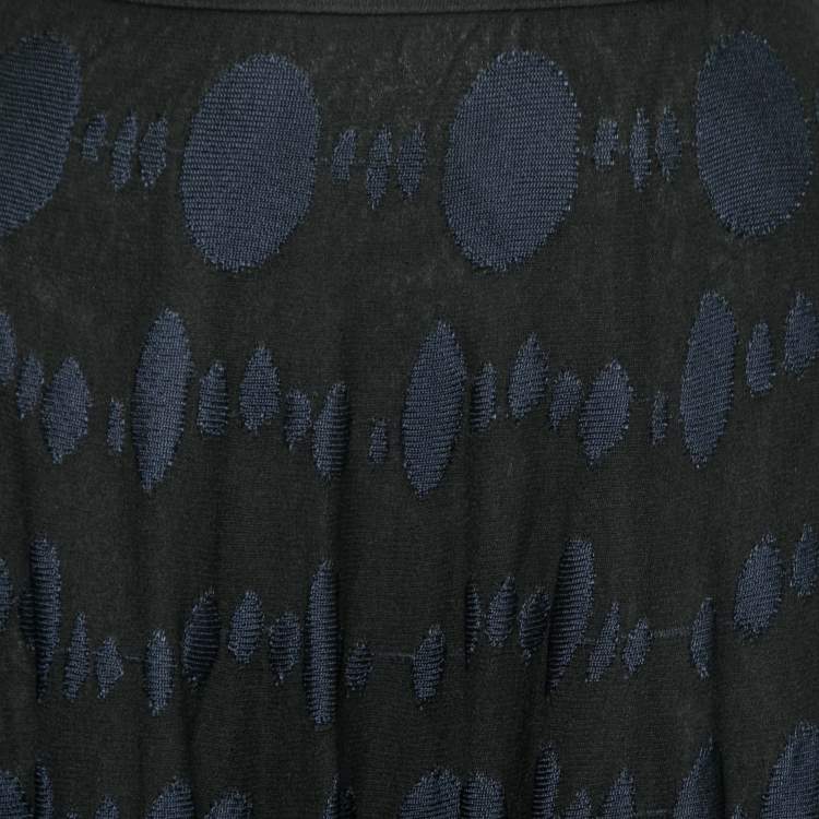 Pre Owned Chanel Black & Blue Patterned Knit Midi Skirt L