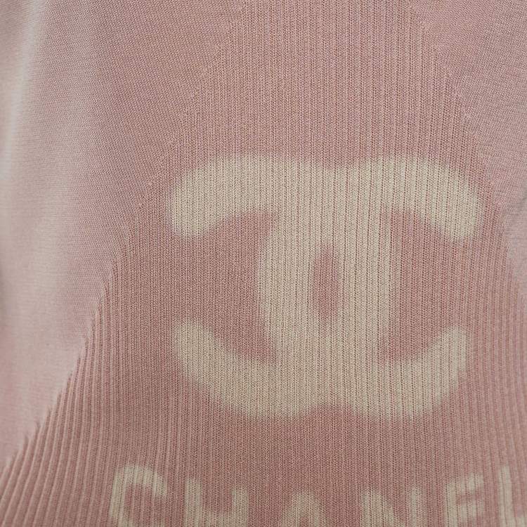 Pre Owned Chanel Pink CC Print Cotton & Silk Knit Top M