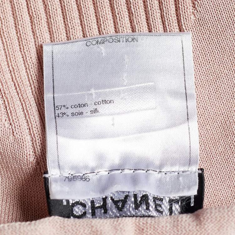 Pre Owned Chanel Pink CC Print Cotton & Silk Knit Top M