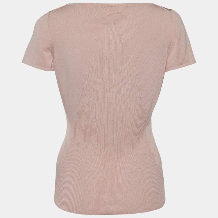 Pre Owned Chanel Pink CC Print Cotton & Silk Knit Top M