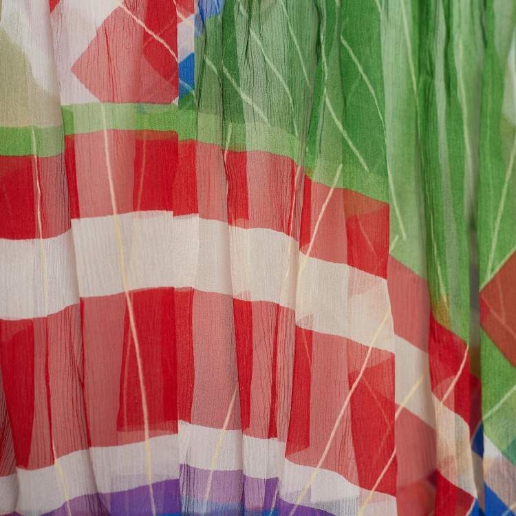 Pre Owned Chanel Multicolour Silk Plisse Stripes Print Tie Up Blouse M