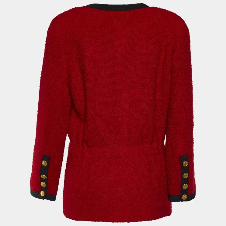 Pre Owned Chanel Red Tweed Button Front Jacket M