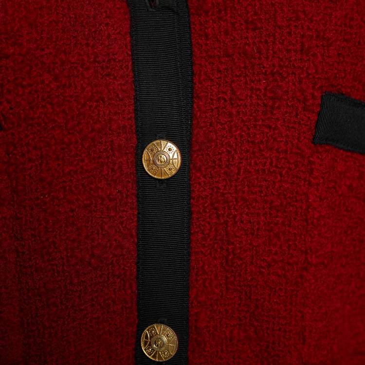 Pre Owned Chanel Red Tweed Button Front Jacket M