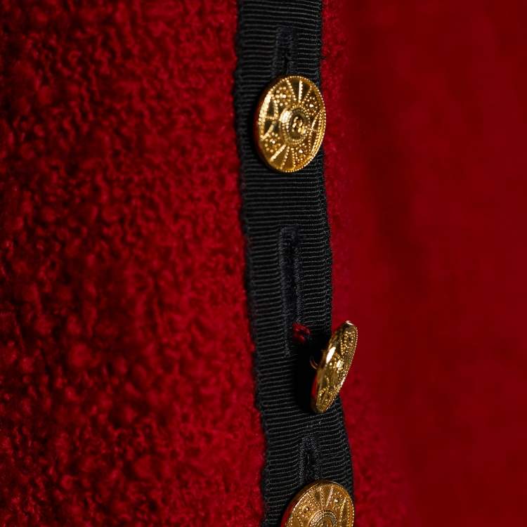 Pre Owned Chanel Red Tweed Button Front Jacket M