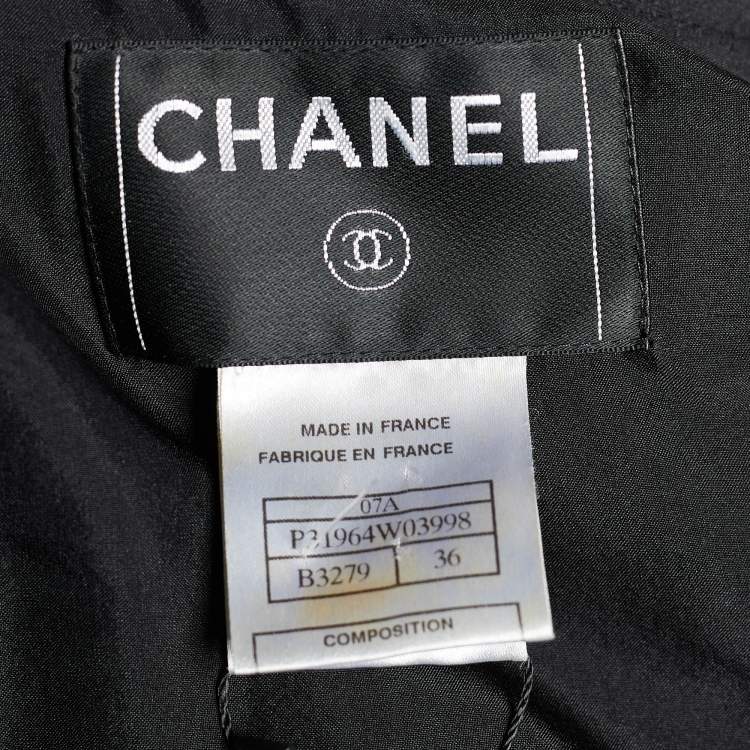 Pre Owned Chanel Navy Blue Wool & Silk Trim Tie Front Dress S