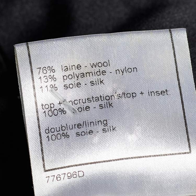 Pre Owned Chanel Navy Blue Wool & Silk Trim Tie Front Dress S