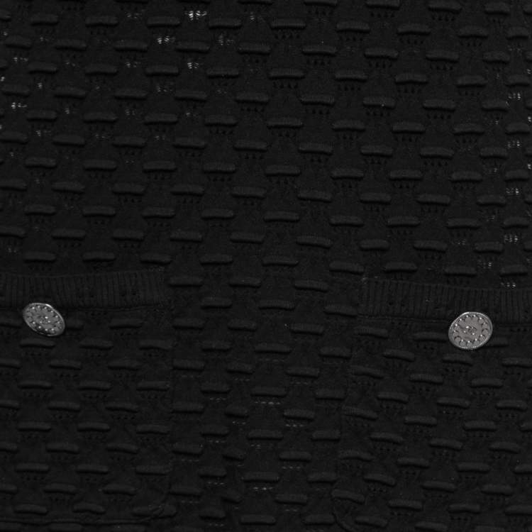 Pre Owned Chanel Black Textured Knit Pocket Front Button Front Dress M