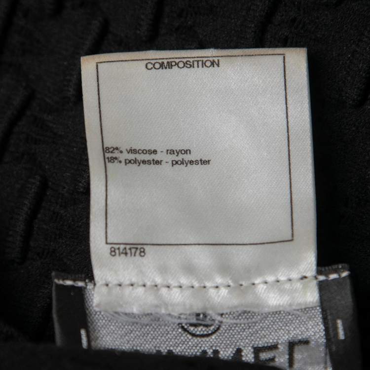 Pre Owned Chanel Black Textured Knit Pocket Front Button Front Dress M