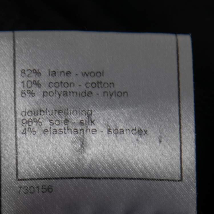 Pre Owned Chanel Black Wool Tweed Trim Logo Embroidered Pocket Blazer L