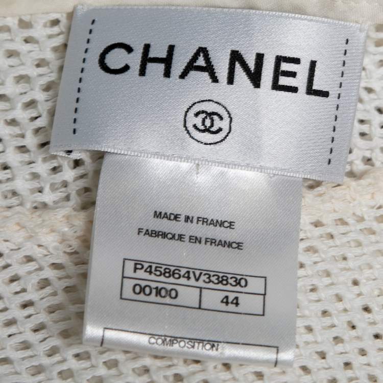 Pre Owned Chanel White Perforated Knit Sleeveless Dress L