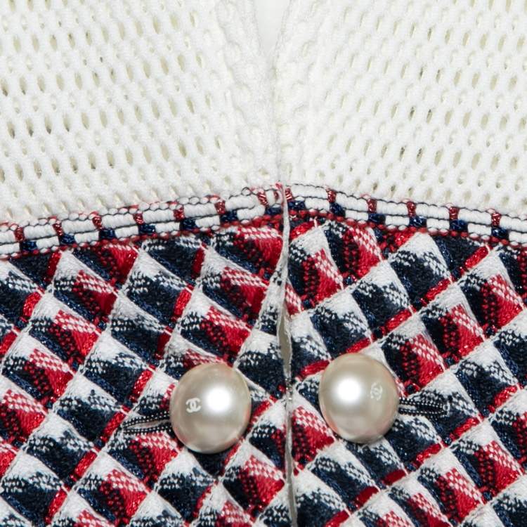 مملوكة مسبقًا Chanel Cream Perforated Mesh Sequined Tweed Trim Chunky Cropped Jacket L