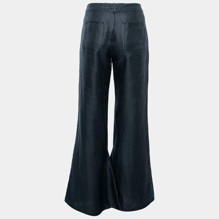 Pre Owned Chanel Navy Blue Denim Palazzo Pants M