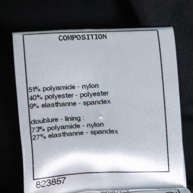 Pre Owned Chanel Navy Blue Stretch Jersey Camellia Embroidered Blouse L