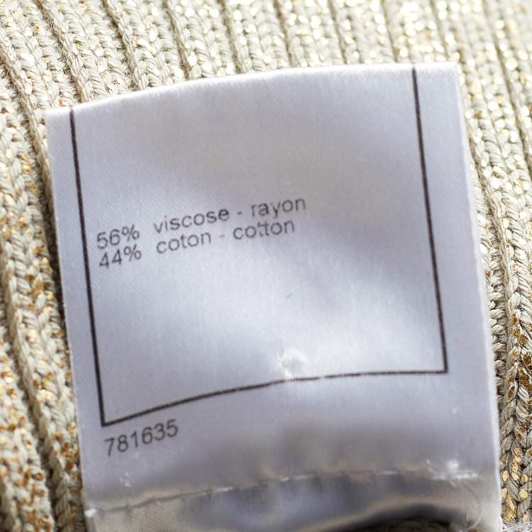 Pre Owned Chanel Ecru Metallic Print Knit Chain Detail Off-Shoulder Top S