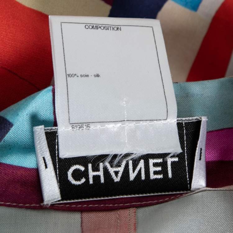 Pre Owned Chanel Multicolor Printed Silk Button Front Short Sleeve Shirt M