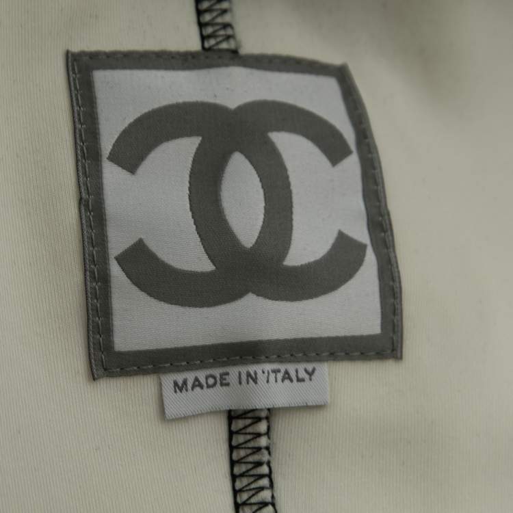 Pre Owned Chanel Silver Neoprene & Mesh Trim Zip Front Cropped Jacket M