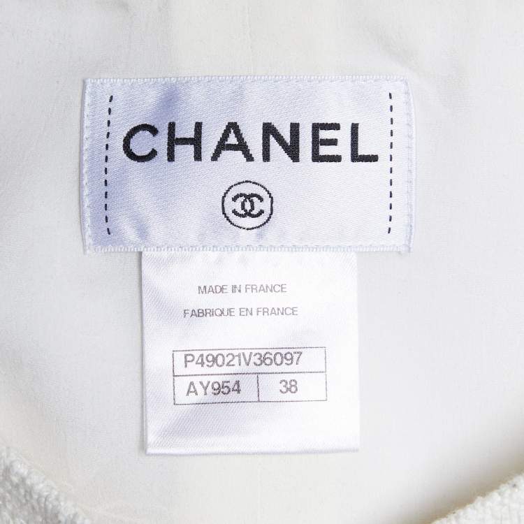 Pre Owned Chanel Off- White Tweed Skirt Suit M