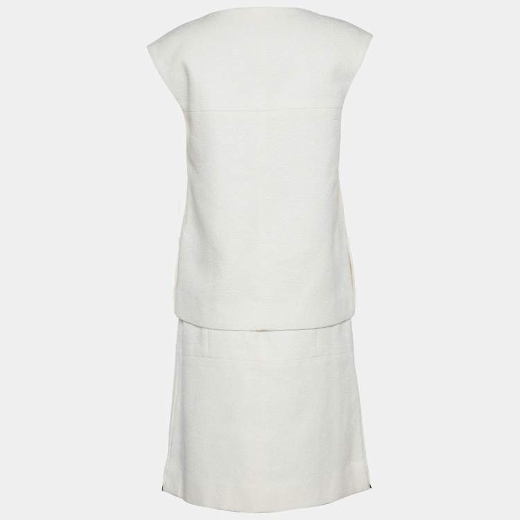 Pre Owned Chanel Off- White Tweed Skirt Suit M