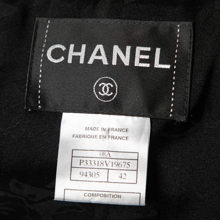 Pre Owned Chanel Black Tweed Zip-Detail Single-Button Jacket L