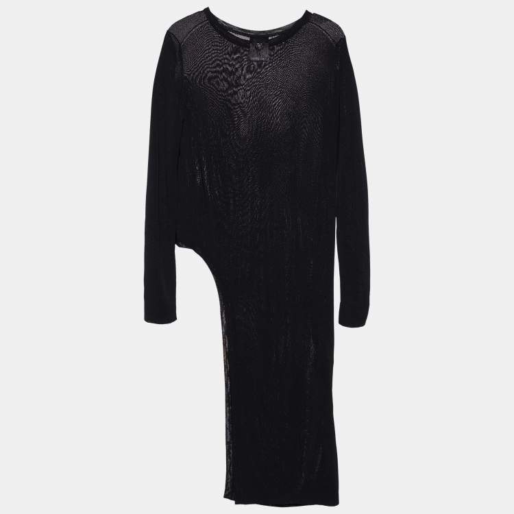 Pre Owned Chanel Black Knit Asymmetrical Long Sleeve Top M