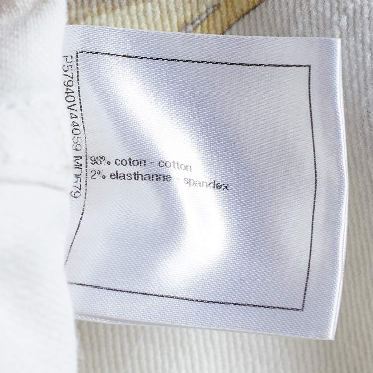 Pre Owned Chanel White Faded Grecian Print Denim Cropped Jeans L