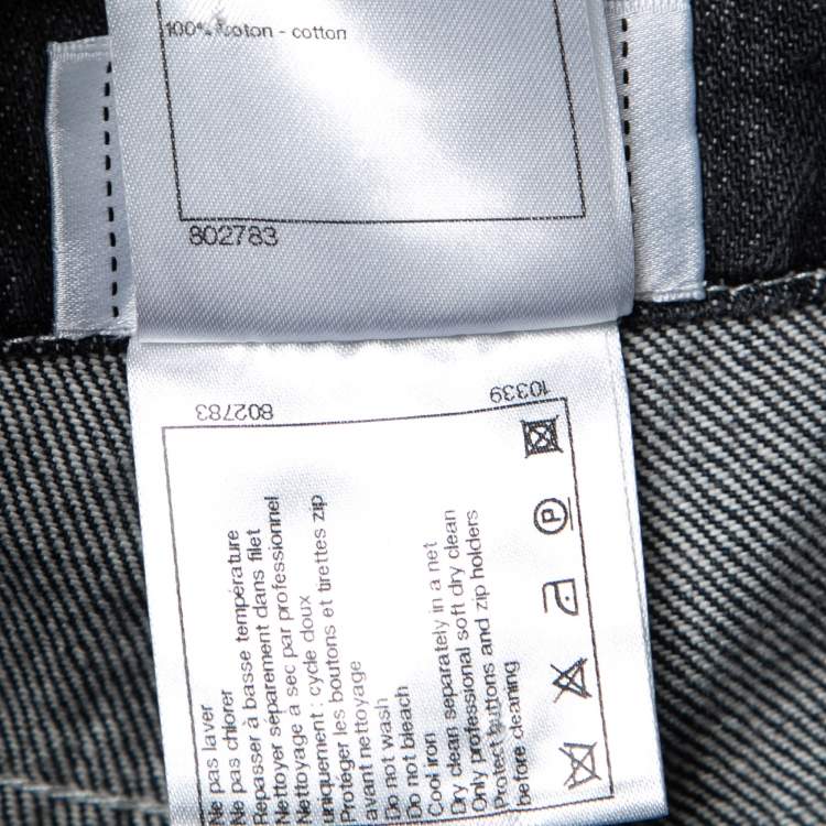 Pre Owned Chanel Grey Denim Quilted Stitch Straight Leg Jeans L