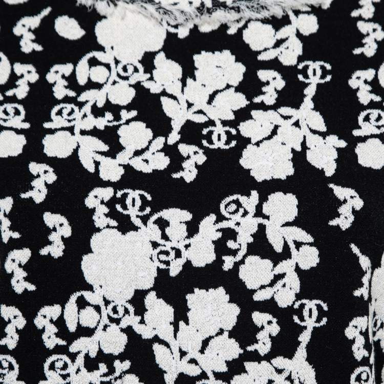 Pre Owned Chanel Black Floral Jacquard Knit Sweater Top L