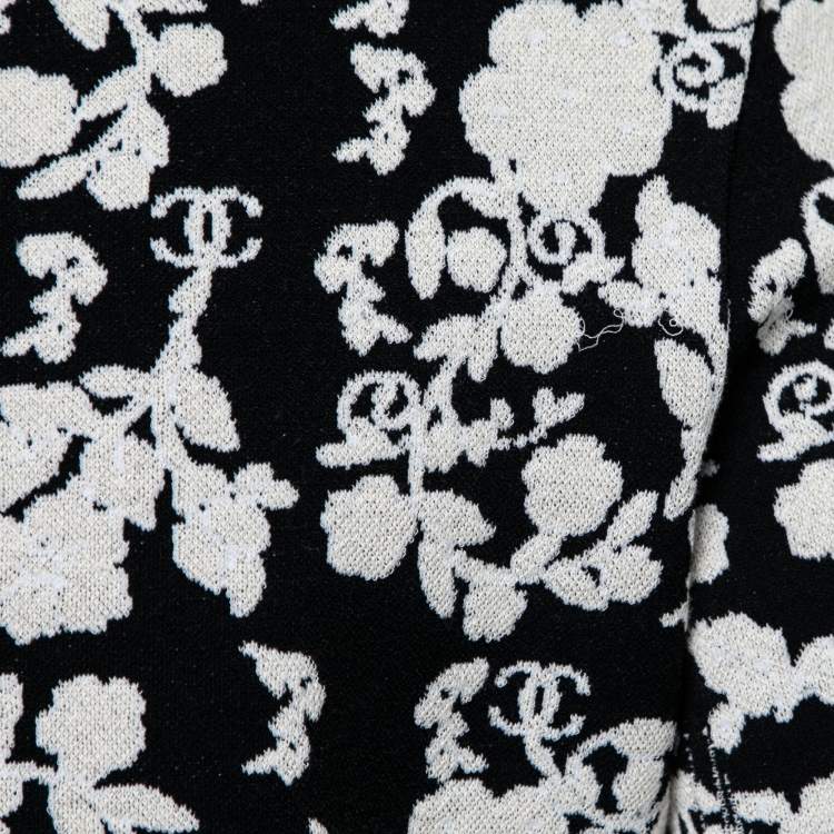 Pre Owned Chanel Black Floral Jacquard Knit Sweater Top L