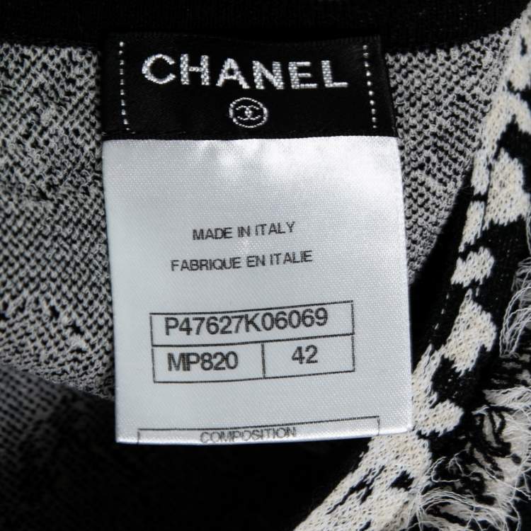 Pre Owned Chanel Black Floral Jacquard Knit Sweater Top L