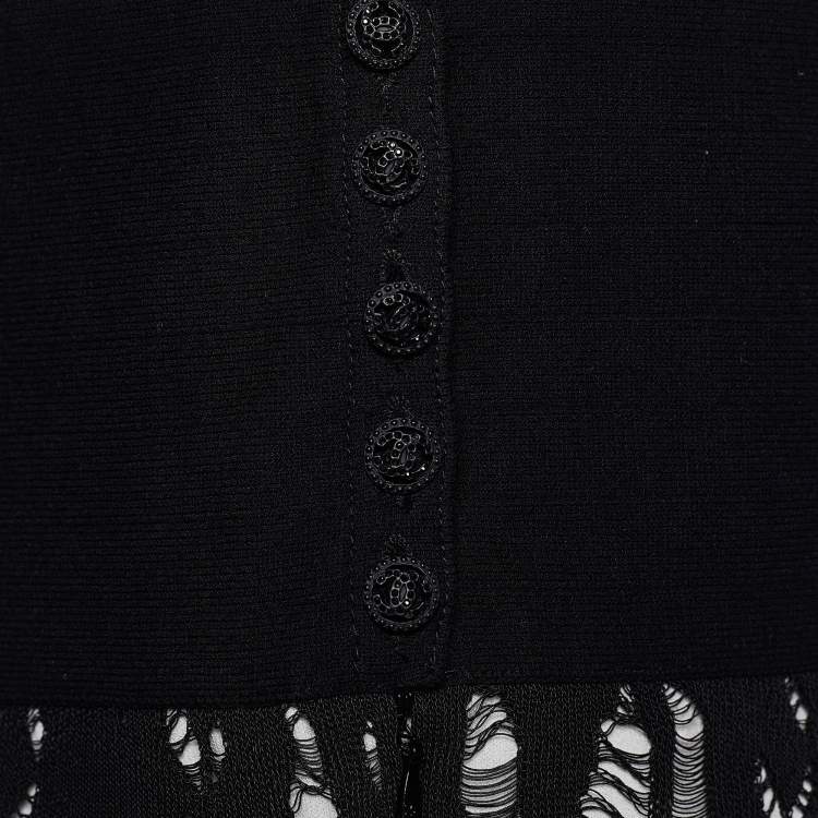 Pre Owned Chanel Monochrome Open Knit Overlay Sheath Dress M