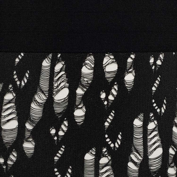 Pre Owned Chanel Monochrome Open Knit Overlay Sheath Dress M
