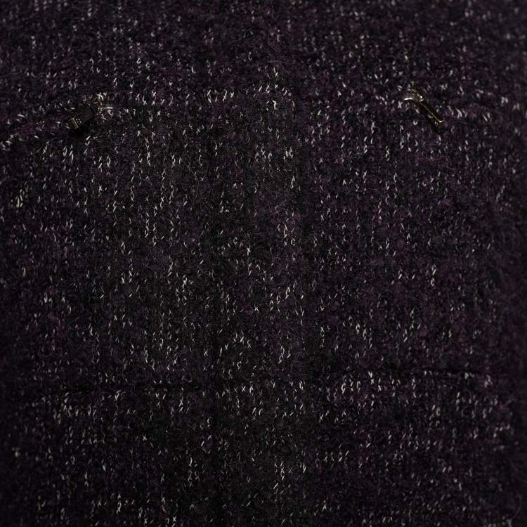 Pre Owned Chanel Purple Tweed Zip Front Mid Length Coat M