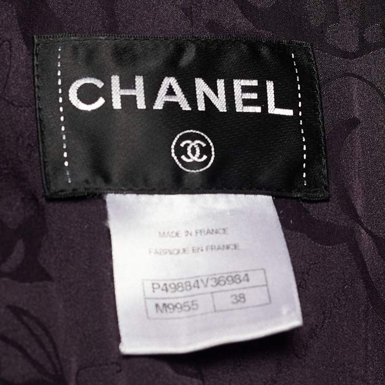 Pre Owned Chanel Purple Tweed Zip Front Mid Length Coat M