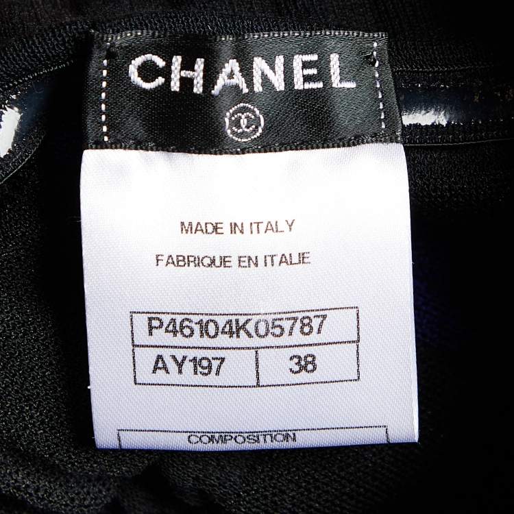 Pre Owned Chanel Blue Checked Knit Strapless Mini Dress M