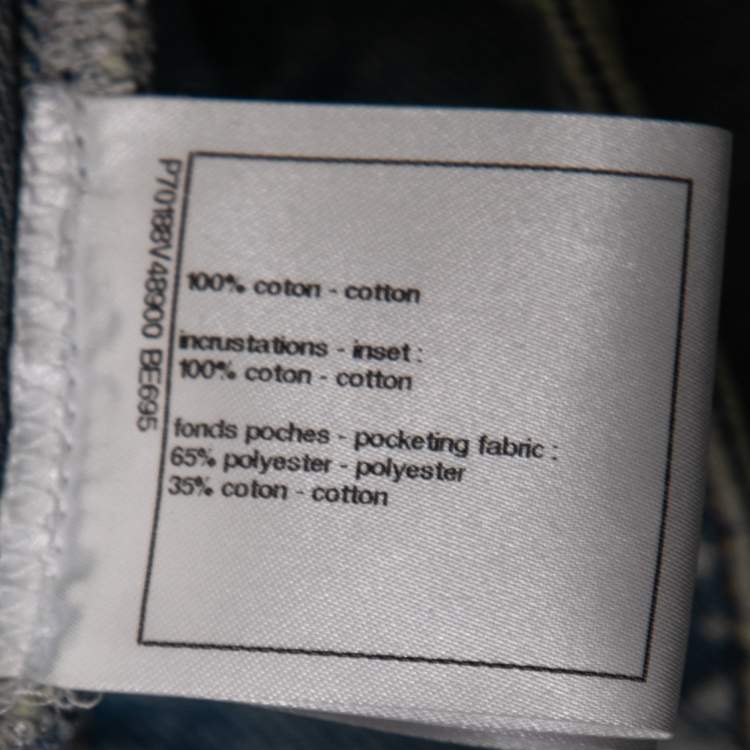 Pre Owned Chanel Light Blue Denim Floral Insert Flared Jeans M Waist 28"