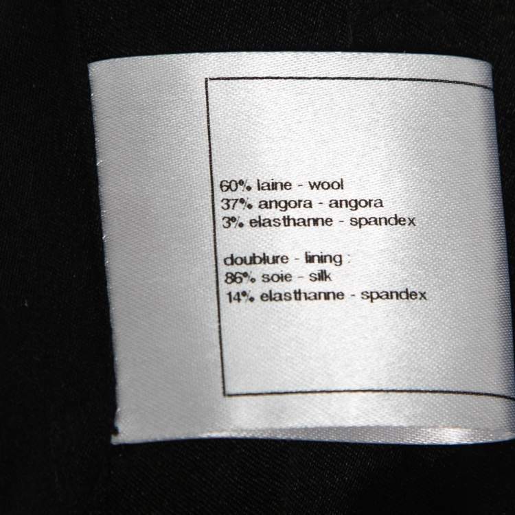 Pre Owned Chanel Black Monochrome Angora Zip-Front Tweed Coat M