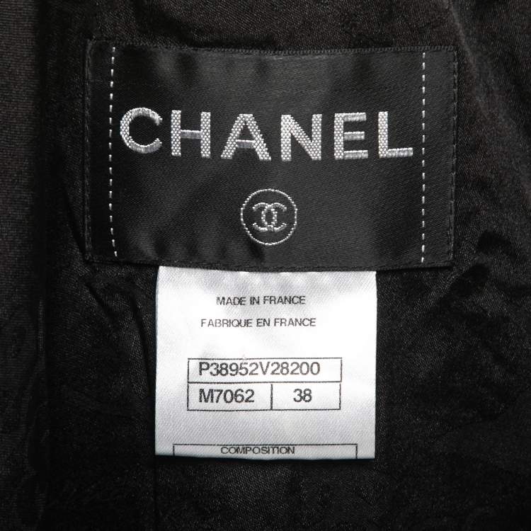 Pre Owned Chanel Black Monochrome Angora Zip-Front Tweed Coat M