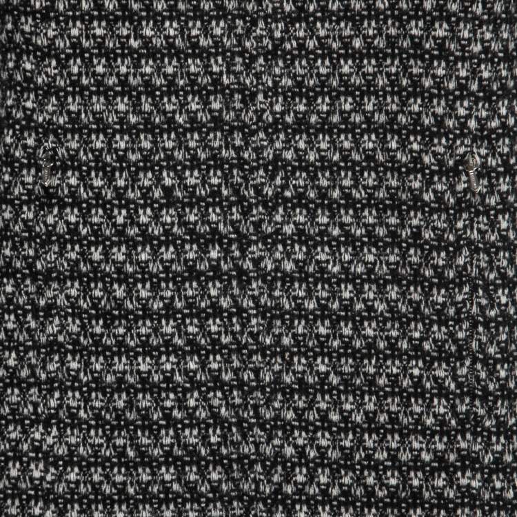 Pre Owned Chanel Black Monochrome Angora Zip-Front Tweed Coat M