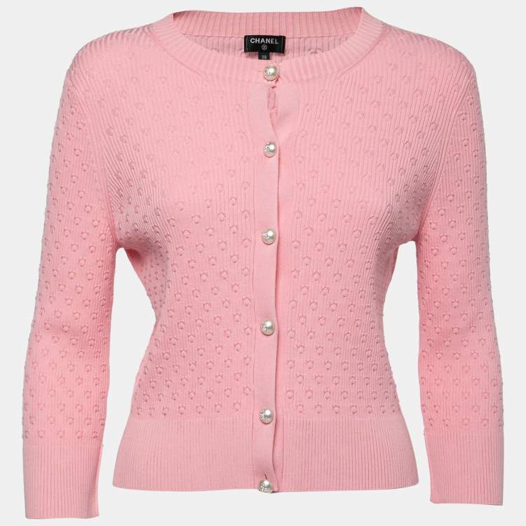 Chanel Pink Knit La Pausa Pearl Button Cardigan M Chanel | The Luxury Closet