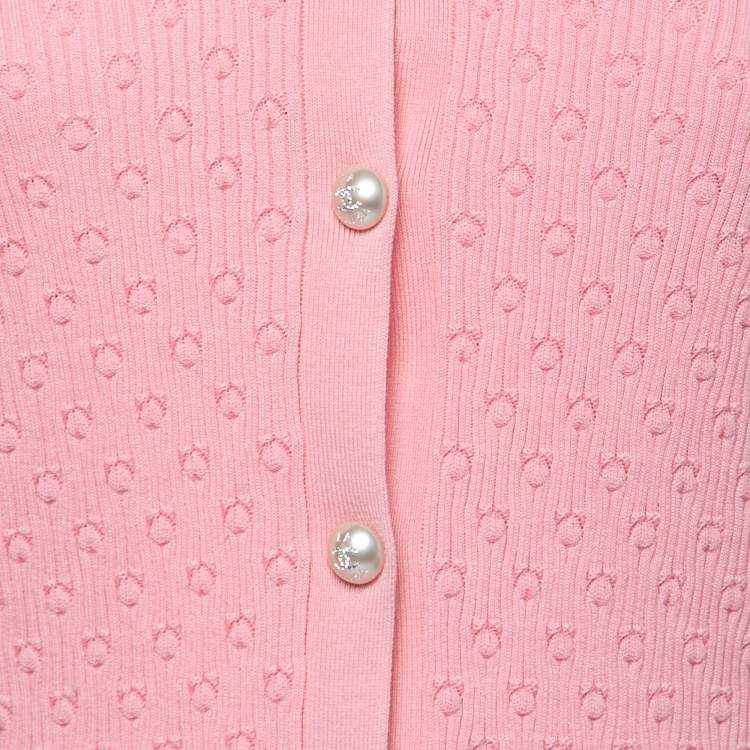 Pre Owned Chanel Pink Knit La Pausa Pearl Button Cardigan M