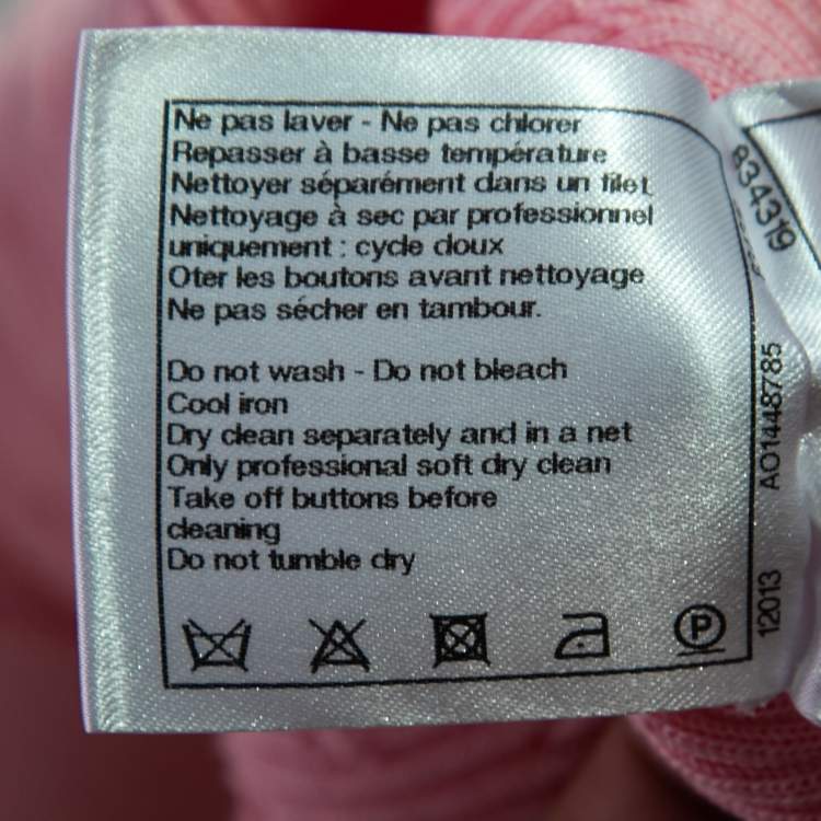 Pre Owned Chanel Pink Knit La Pausa Pearl Button Cardigan M