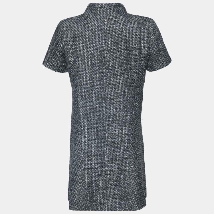 Pre Owned Chanel Grey Textured Double Breasted Short Sleeve Coat M