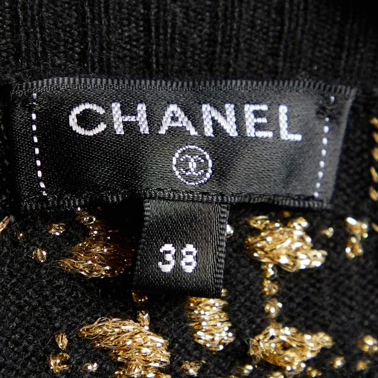 Pre Owned Chanel Black Cashmere & Lurex Intarsia Knit Crewneck Pullover M