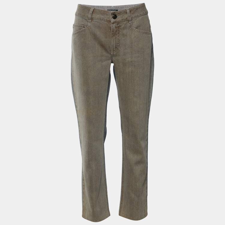 Pre Owned Chanel Two Tone Denim Straight Leg Jeans M Waist 31