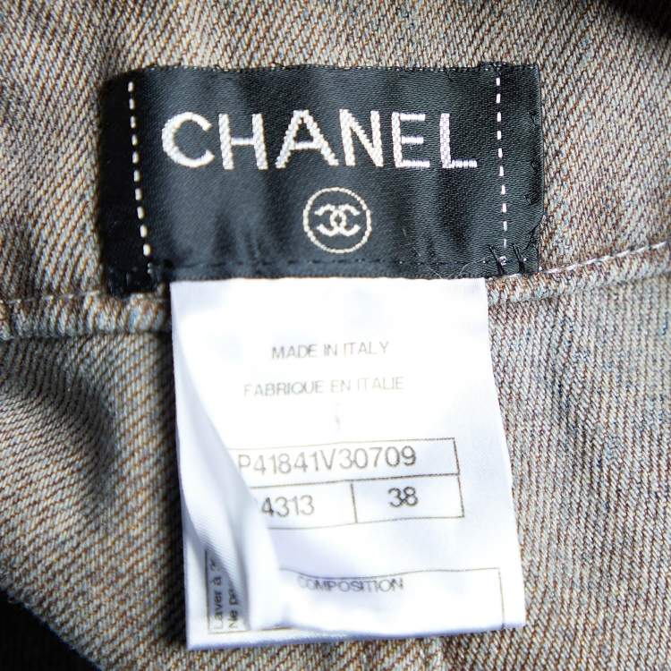 Pre Owned Chanel Two Tone Denim Straight Leg Jeans M Waist 31