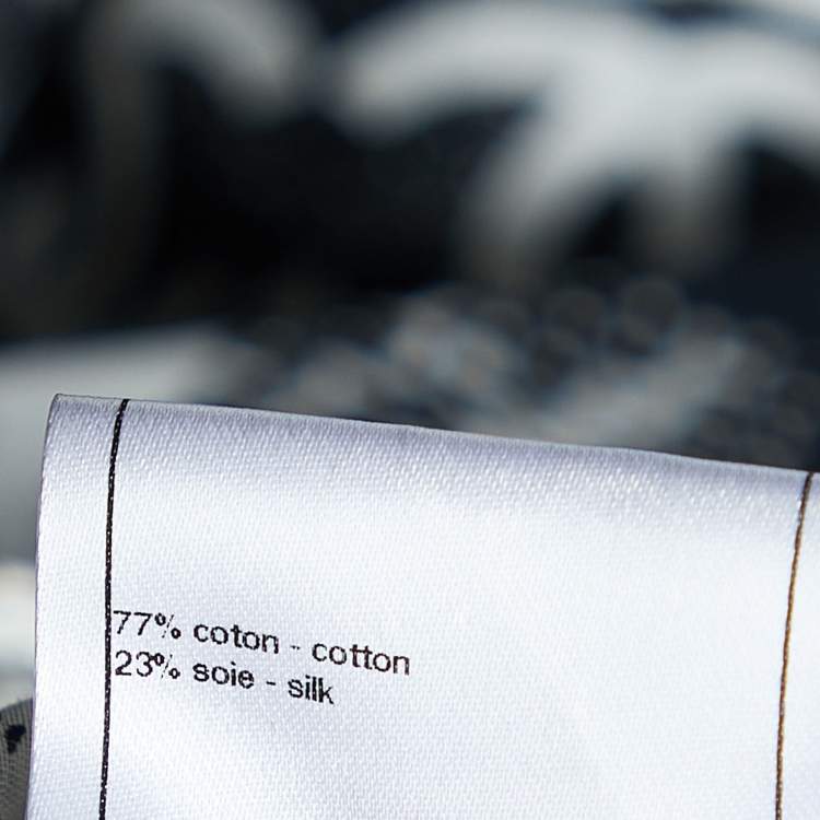 مملوكة مسبقًا Chanel Black and White Lion Printed Cotton & Silk Tie Detail Top M