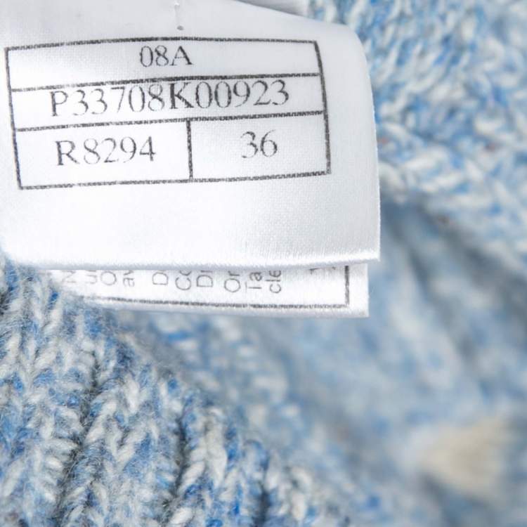 Pre Owned Chanel Blue Intarsia Knit Wool Turtle Neck Jumper S 