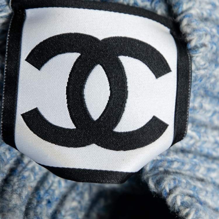 Pre Owned Chanel Blue Intarsia Knit Wool Turtle Neck Jumper S 