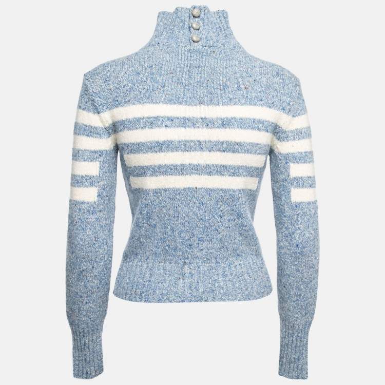 Pre Owned Chanel Blue Intarsia Knit Wool Turtle Neck Jumper S 