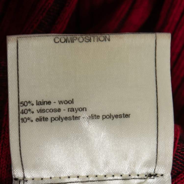 Pre Owned Chanel Red Ribbed Knit Wool Turtleneck Top M